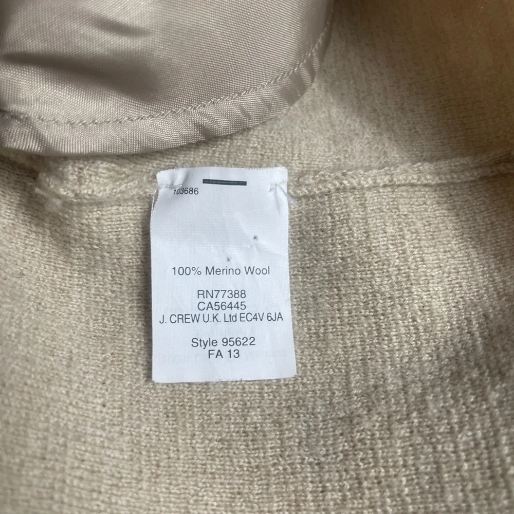 J Crew Womens Large 100% Wool V Neck Beige Sweater‎ 3/4 Sleeve